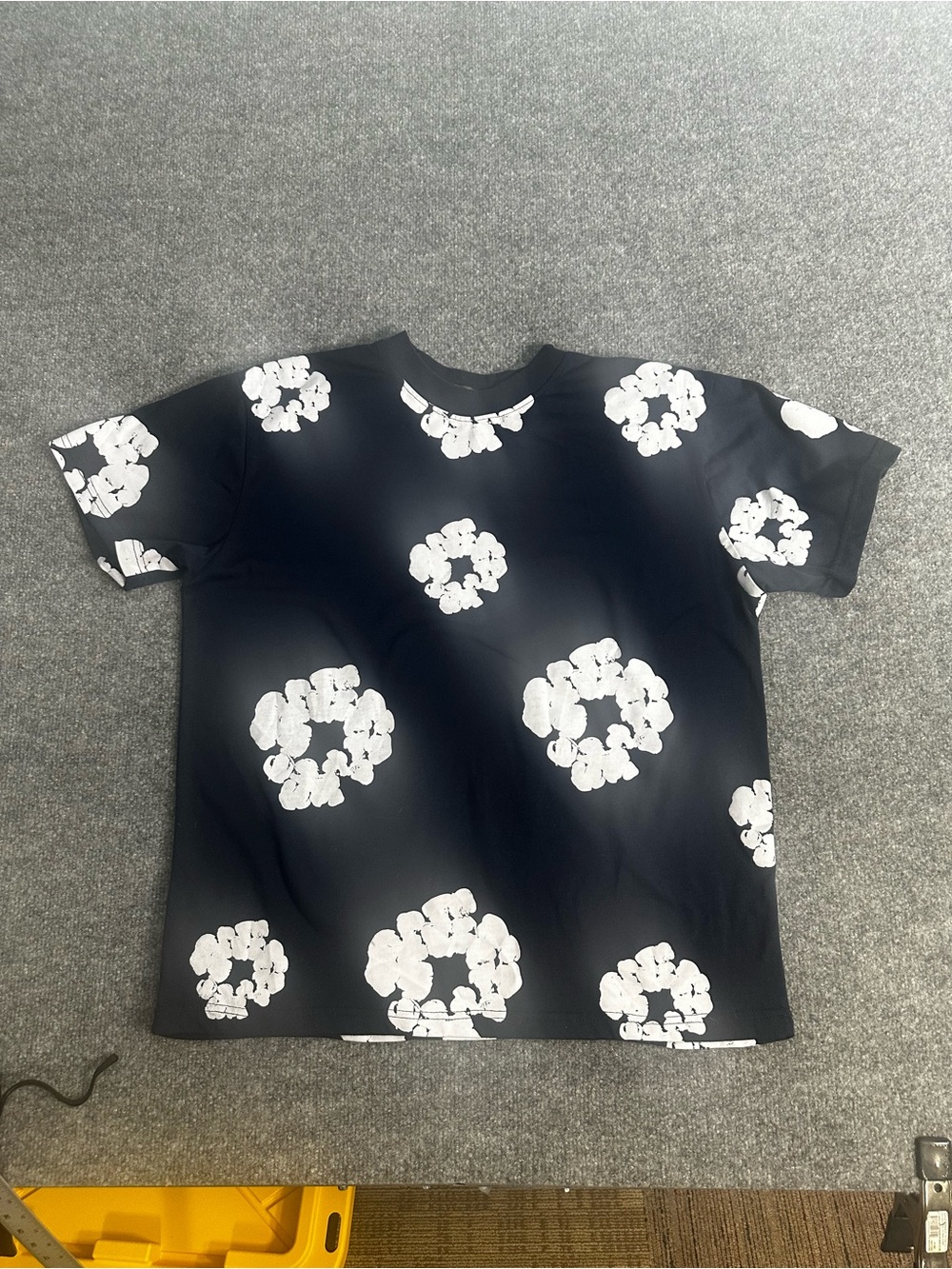 Men's Black Short-Sleeve Tee with White Floral Print